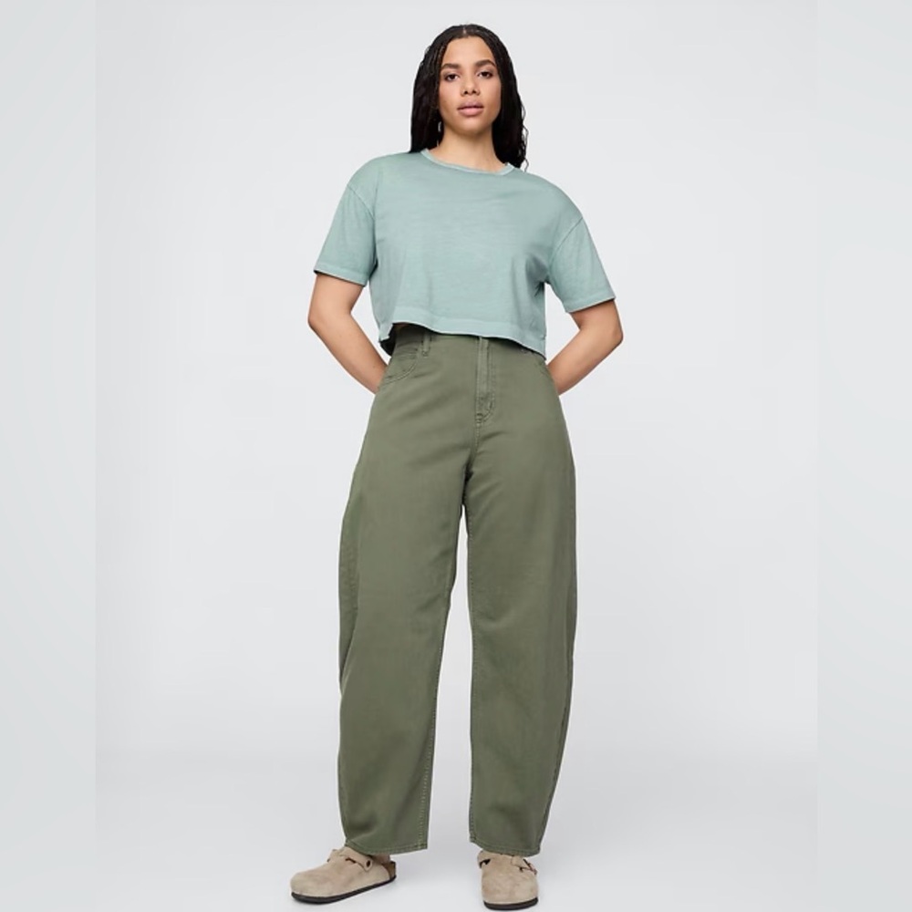 Gap High-Rise Barrel Jeans NWT 32/14 Tall Khaki Green Baggy Skater Streetwear - Picture 5 of 9